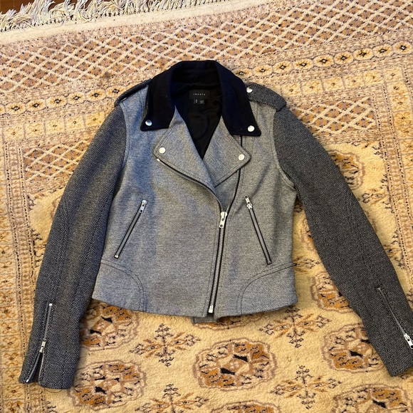 BNWOT Theory Adashi K Wool Moto Jacket in Black/White/Navy (Sz M) (REVOLVE,$265) - Picture 14 of 14